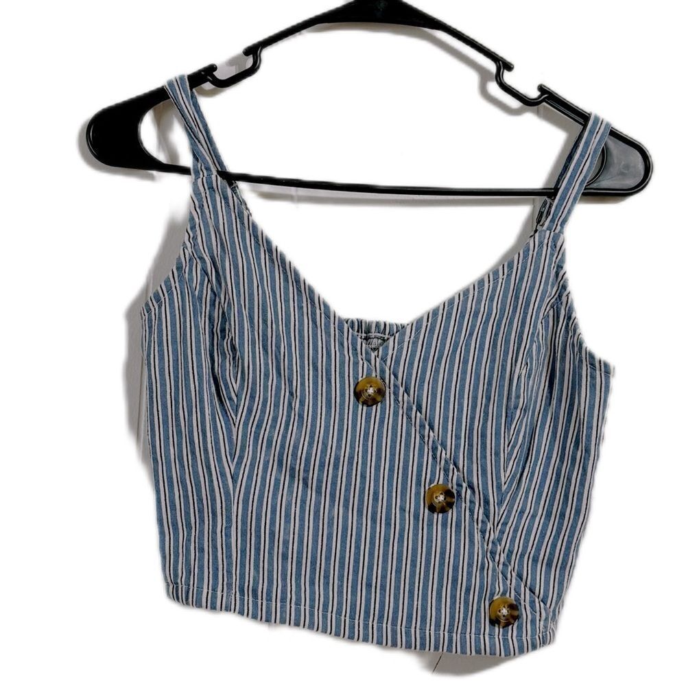 Hollister Blue Fitted Buttoned Crop Tank‎ Top